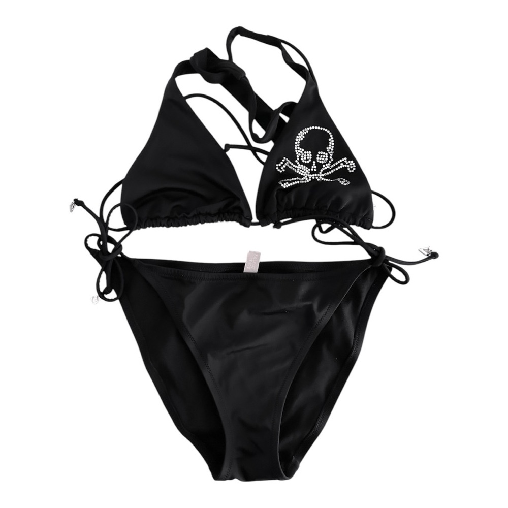 Victoria’s Secret Vintage Y2K Skull Rhinestone Black Bikini Set Size Large